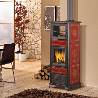 Stufa a legna DAFNE FORNO bordeaux Italiana Camini
