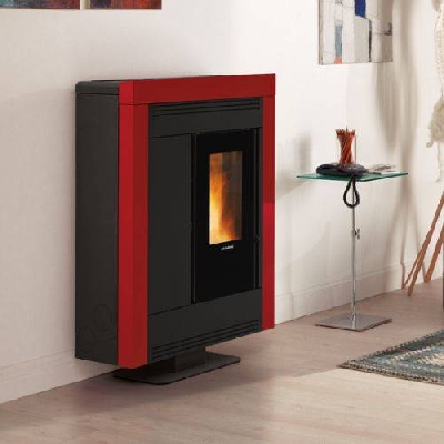 Stufa a pellet canalizzata slim SOUVENIR STEEL EVO bordeaux La nordica Extraflame