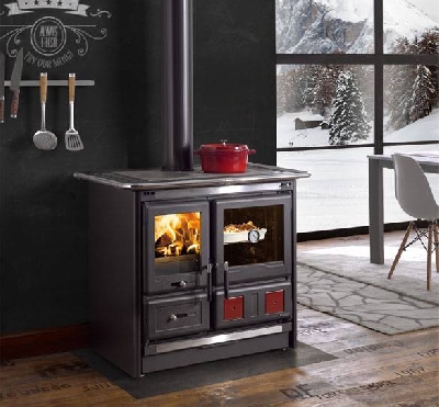 Cucina a legna ROSA L nero antracite La nordica Extraflame