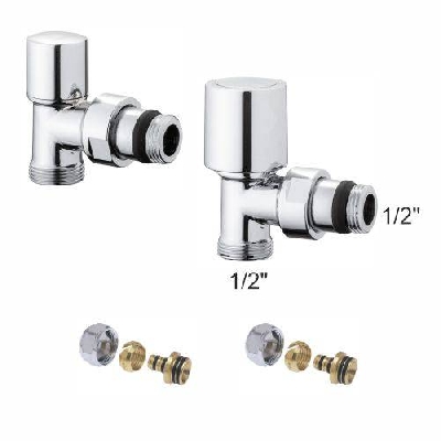 Kit valvole termostatiche cromate a squadra per radiatori con adattatori 1/2" x 1/2" tubo multistrato 16x2