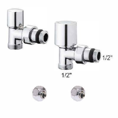 Kit valvole termostatiche a squadra per radiatori con adattatori 1/2" x 1/2" tubo rame D. 10