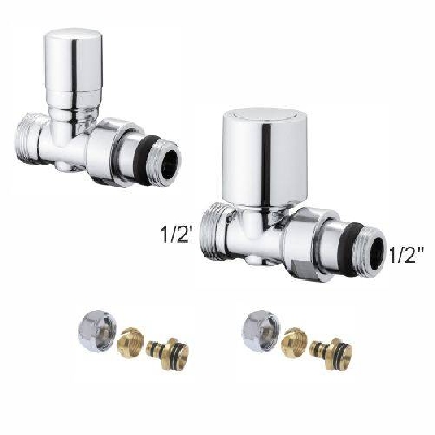 Kit valvole termostatiche cromate dritte per radiatori con adattatori 1/2" x 1/2" tubo multistrato 16x2