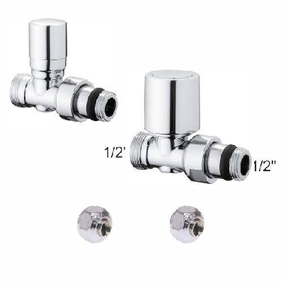 Kit valvole termostatiche cromate dritte per radiatori con adattatori 1/2" x 1/2" tubo rame D. 10