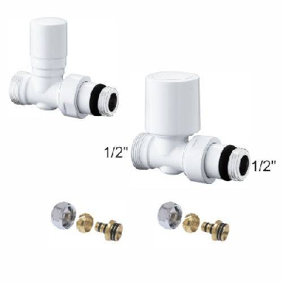 Kit valvole termostatiche bianche dritte per radiatori con adattatori 1/2" x 1/2" tubo multistrato 16x2