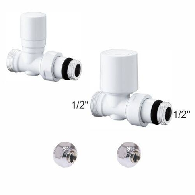 Kit valvole termostatiche bianche dritte per radiatori con adattatori 1/2" x 1/2" tubo rame D. 10