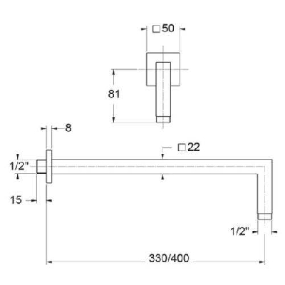 Braccio doccia quadro cm 33 ottone cromato