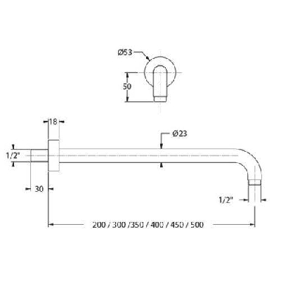 Braccio doccia tondo cm 35 ottone cromato