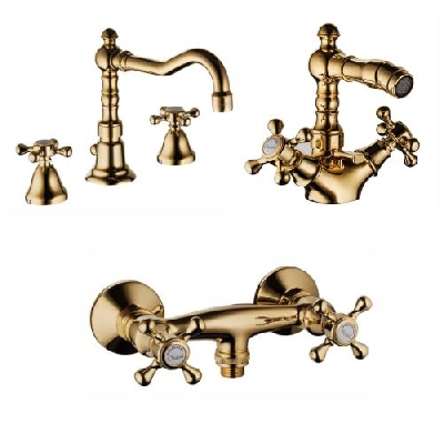 Set batteria per lavabo 3 fori + gruppo bidet monoforo con bocca girevole + esterno doccia RETRO COLOR Palazzani