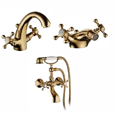 Set gruppo lavabo monoforo + gruppo bidet monoforo + gruppo per vasca con deviatore RETRO COLOR Palazzani