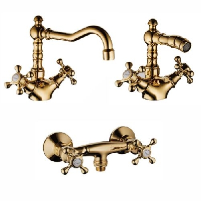 Set gruppo per lavabo monoforo con bocca girevole + gruppo bidet monoforo con bocca girevole + esterno doccia RETRO COLOR Palazz