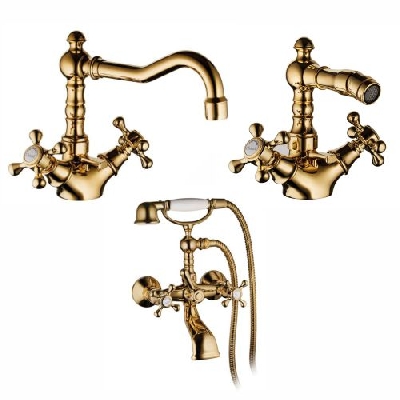 Set gruppo per lavabo monoforo con bocca girevole + gruppo bidet monoforo con bocca girevole + gruppo per vasca con deviatore RE