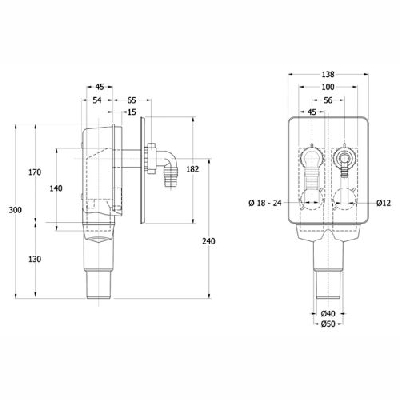 Bonomini BIBOX sifone a incasso doppio per scarico elettrodomestici copertura in acciaio inox 3455IX45S9