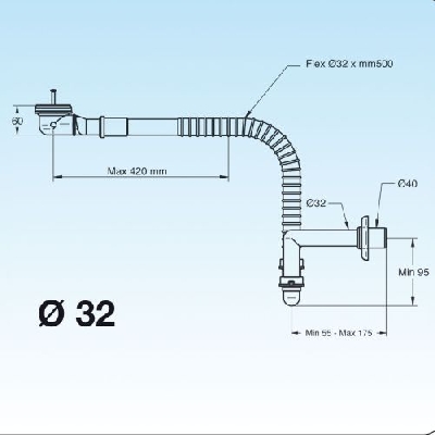 Lira Spazio 1 sifone salvaspazio per lavabo disabili con griglia non tappabile