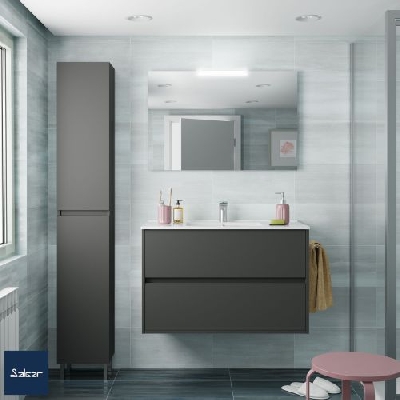 Salgar NOJA Mobile da bagno sospeso 100 cm grigio opaco con lavabo + specchio + applique a led
