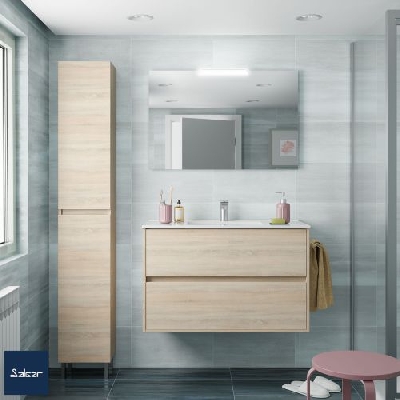 Salgar NOJA Mobile da bagno sospeso 100 cm rovere caledonia con lavabo + specchio + applique a led