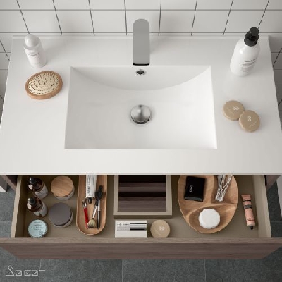 Salgar NOJA Mobile da bagno sospeso 100 cm rovere eternity con lavabo + specchio + applique a led
