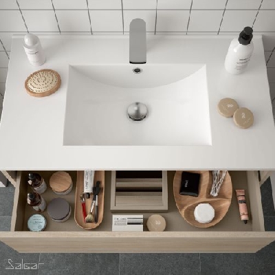 Salgar NOJA Mobile da bagno sospeso 60 cm rovere caledonia con lavabo + specchio + applique a led