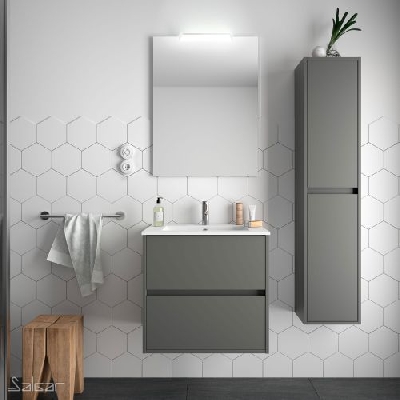 Salgar NOJA Mobile da bagno sospeso 70 cm grigio opaco con lavabo + specchio + applique a led