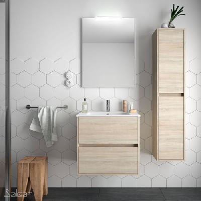 Salgar NOJA Mobile da bagno sospeso 70 cm rovere caledonia con lavabo + specchio + applique a led