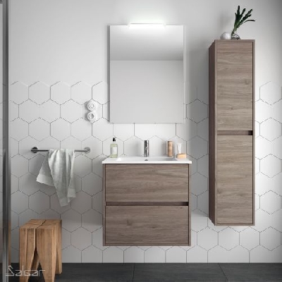 Salgar NOJA Mobile da bagno sospeso 70 cm rovere eternity con lavabo + specchio + applique a led