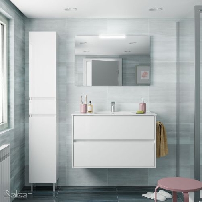 Salgar NOJA Mobile da bagno sospeso 80 cm bianco lucido con lavabo + specchio + applique a led