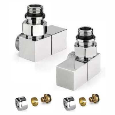 APM Kit valvole d'arredo cromate a squadra salvaspazio con adattatori 1/2" x 1/2" tubo multistrato 16x2