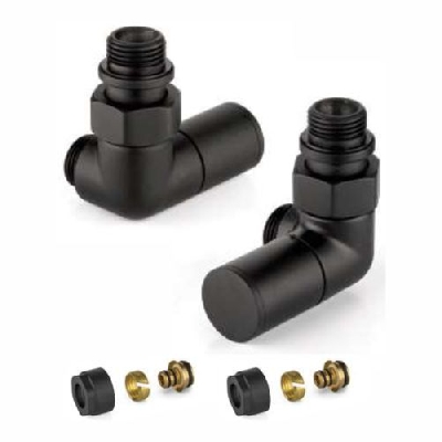 APM Kit valvole d'arredo nere a squadra salvaspazio con adattatori 1/2" x 1/2" tubo multistrato 16x2