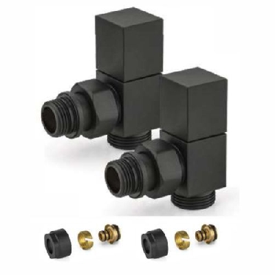 APM Kit valvole d'arredo nere a squadra con adattatori 1/2" x 1/2" tubo multistrato 16x2