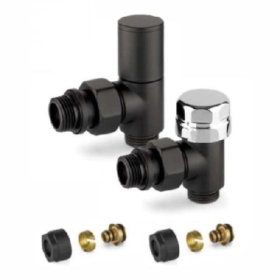 APM Kit valvole d'arredo nere a squadra termostatizzabili con adattatori 1/2" x 1/2" tubo multistrato 16x2