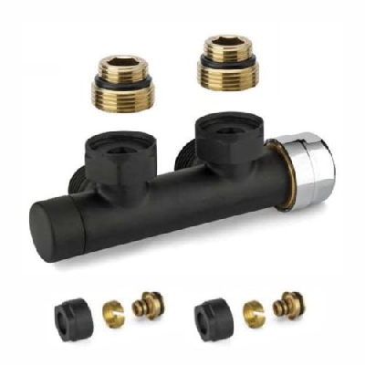 APM Valvola ad H termostatizzabile nera interasse 50 mm con adattatori 1/2" x 1/2" tubo multistrato 16x2