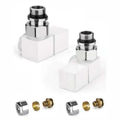 APM Kit valvole d'arredo bianche a squadra salvaspazio con adattatori 1/2" x 1/2" tubo multistrato 16x2