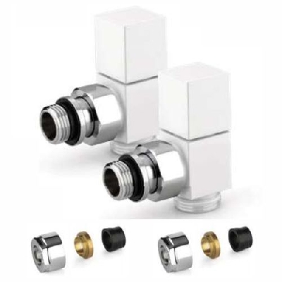 APM Kit valvole d'arredo bianche a squadra con adattatori tubo rame D.12