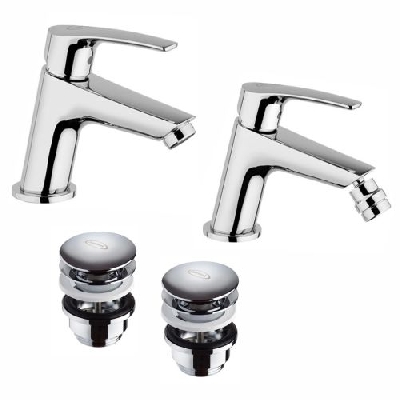 Jacuzzi LUCENTE Set miscelatore lavabo + bidet senza scarico + pilette click clack