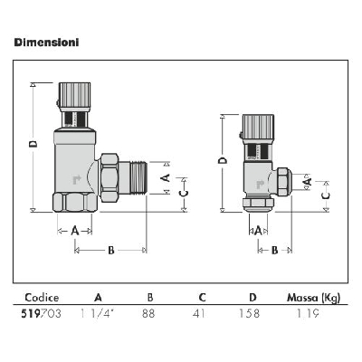 Caleffi Valvola di by-pass differenziale regolabile con scala graduata G 1 1/4" 5-25 m c.a. 519703